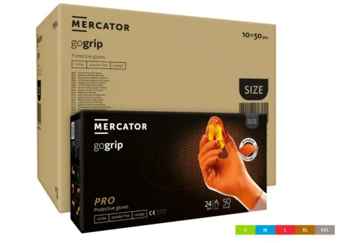 Mănuși din nitril MERCATOR gogrip portocalii, nepudrate, 50 bucăți - Img 2