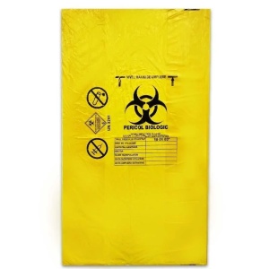 Saci galbeni inscriptionati „Pericol Biologic” 120L, 50 bucati/set