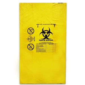 Saci galbeni inscriptionati „Pericol Biologic” 20L, 50 bucati/set