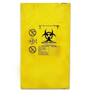Saci galbeni inscriptionati „Pericol Biologic” 40L, 50 bucati/set