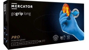 Mănuși din nitril MERCATOR gogrip long albastre, nepudrate, 50 bucăți