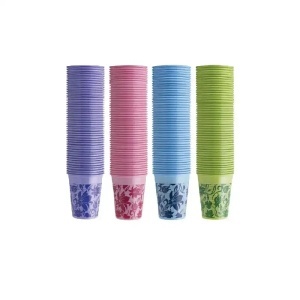 Pahare din plastic de unică folosință Euronda Monoart Floral 200ml, 100 bucăți/set