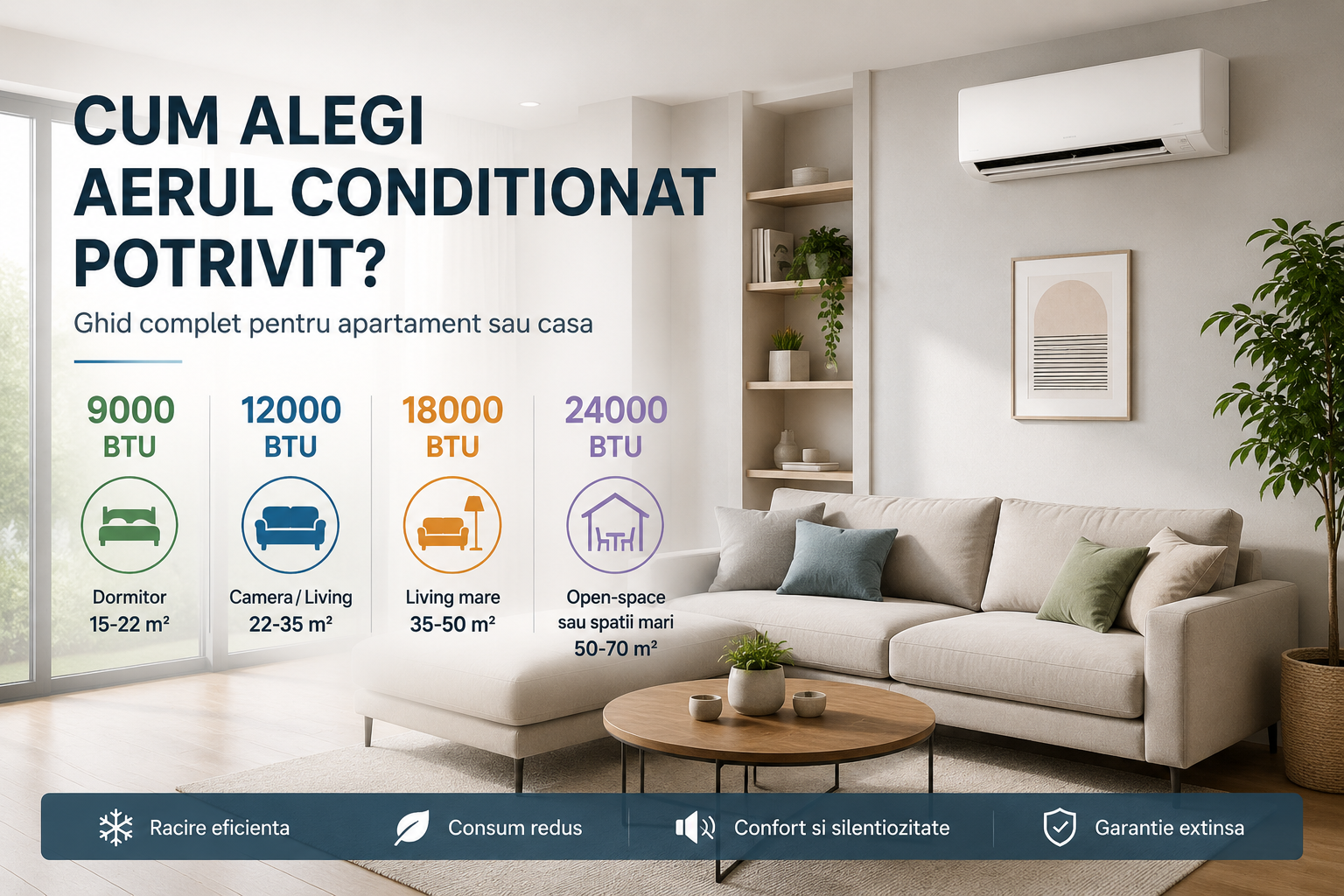 Cum alegi un aer conditionat pentru apartament sau casa: 9000, 12000, 18000 sau 24000 BTU?