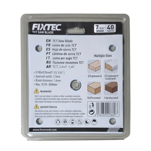 Disc circular FIXTEC 185 mm, 40 dinti TCT pentru prelucrare lemn - Img 2