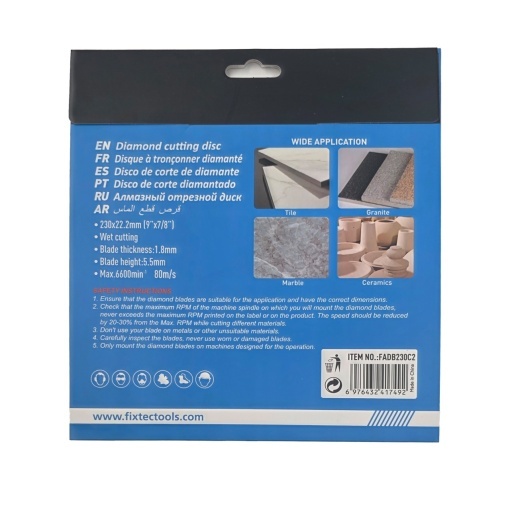 Disc cu diamant FIXTEC 230 x 22.2 mm pentru taiere cu apa - Img 2