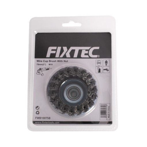 Perie Rotativa din Sarma FIXTEC 75 mm cu filet M10X1.5 - Img 3