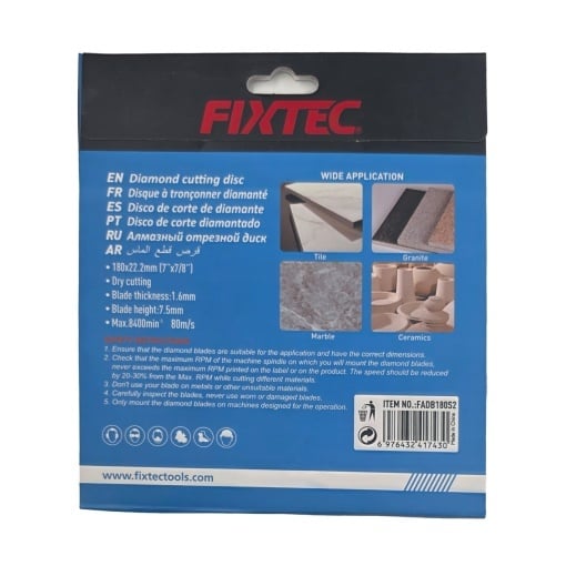 Disc diamantat FIXTEC 180 mm pentru taiere la uscat - Img 2