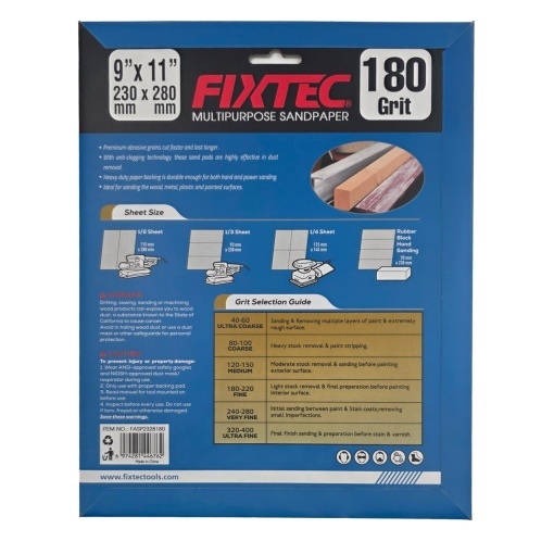 Pachet 5 Foi Abrazive FIXTEC P180 pentru Rigips - Img 2