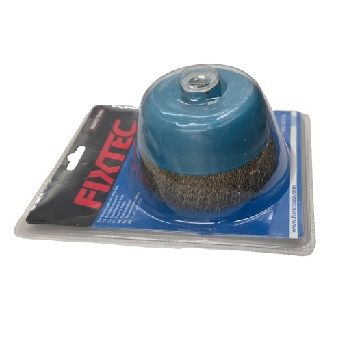 Perie de sarma rotativa FIXTEC 125 mm cu filet M14 si fire impletite - Img 3
