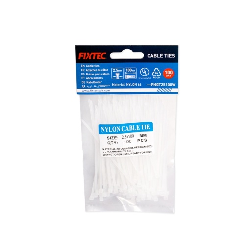 Set 100 Coliere din Nylon Alb FIXTEC 3.6×200 mm - Img 2