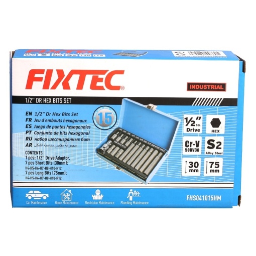 Trusa biti hex 15 piese FIXTEC, 1/2", S2, in cutie metalica - Img 6