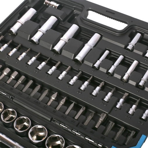 Trusa chei tubulare FIXTEC 94 de piese 1/4" &amp; 1/2" CRV cu valiza de transport - Img 3