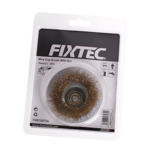 Perie cupa FIXTEC 75 mm cu sarma rasucita si filet M10/M14 - Img 4