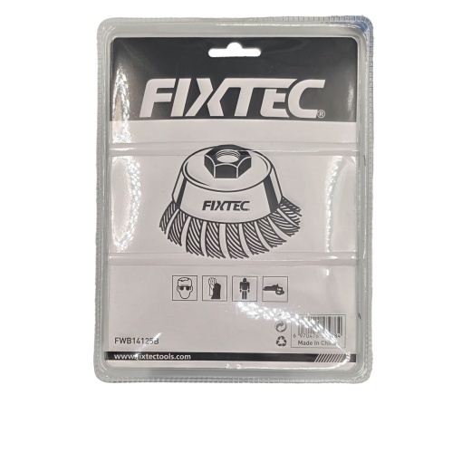 Perie tip cupa FIXTEC 125 mm cu sarma rasucita si filet M14x2 - Img 3