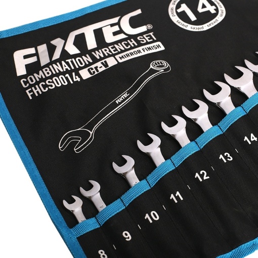 Set de chei combinate FIXTEC 14 bucati, CR-V, cu suport textil - Img 2