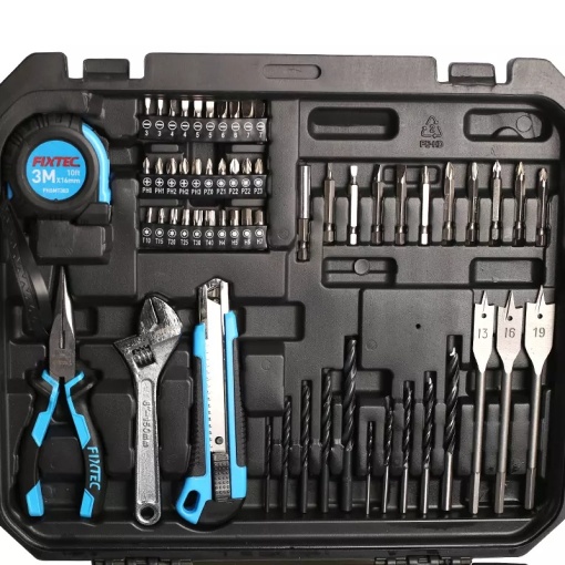 Set masina de gaurit FIXTEC cu acumulator, iluminare LED, functie de blocare axiala, trusa completa cu scule - Img 3