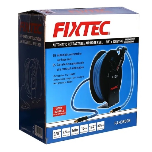 Furtun retractabil pneumatic FIXTEC 3/8" - 15 metri, racord BSP - Img 2