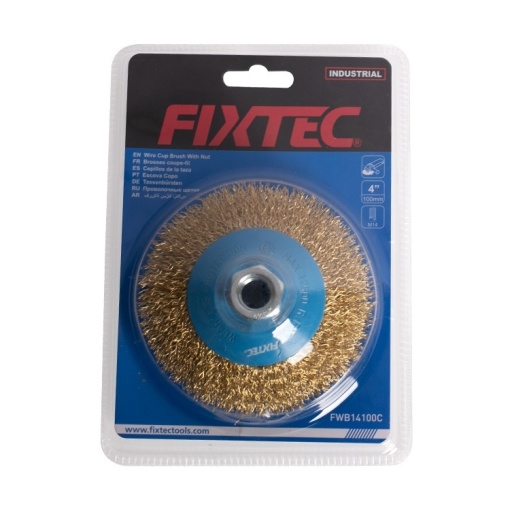 Perie circulara FIXTEC 100 mm cu fire ondulate si filet M14X2 - Img 2