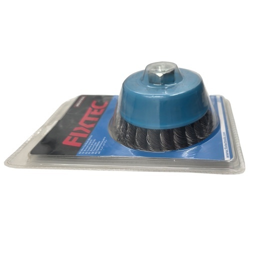Perie Cupa Metalica FIXTEC 100 mm Cu Fir de Otel 0.50 mm Prindere M10 - Img 2