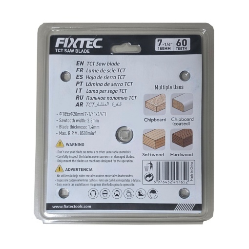 Disc Circular 185 mm cu 60 Dinti FIXTEC pentru Lemn FCSB118560 - Img 2