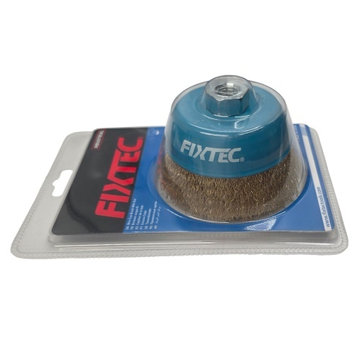 Perie Tip Cupa FIXTEC 100 mm, Fir Otel Rasucit 0.50 mm, Prindere M14x2 - Img 2