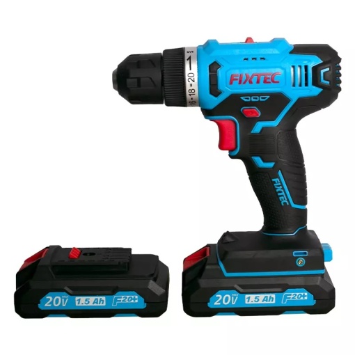 Set masina de gaurit FIXTEC 20V cu acumulator, LED, blocare ax, 2 baterii Li-ion 1500mAh - Img 3