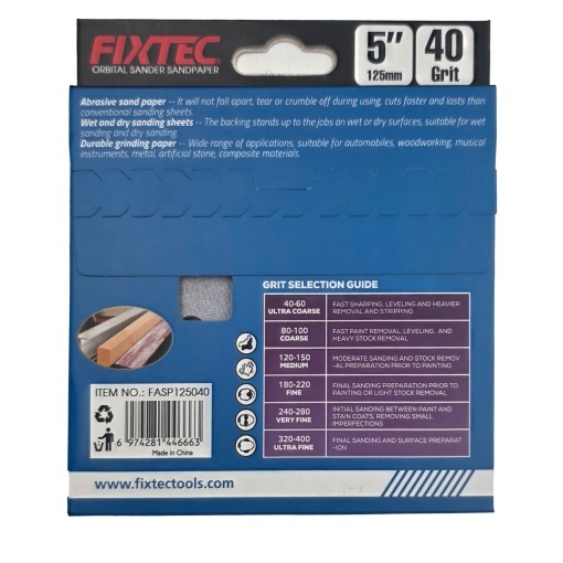 Disc abraziv FIXTEC 125 mm P40 pentru masina de slefuit orbitala - Img 2