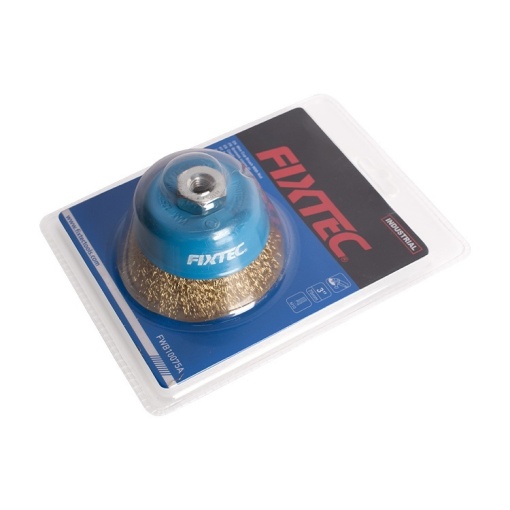 Perie cupa FIXTEC 75 mm cu sarma rasucita si filet M10/M14 - Img 2