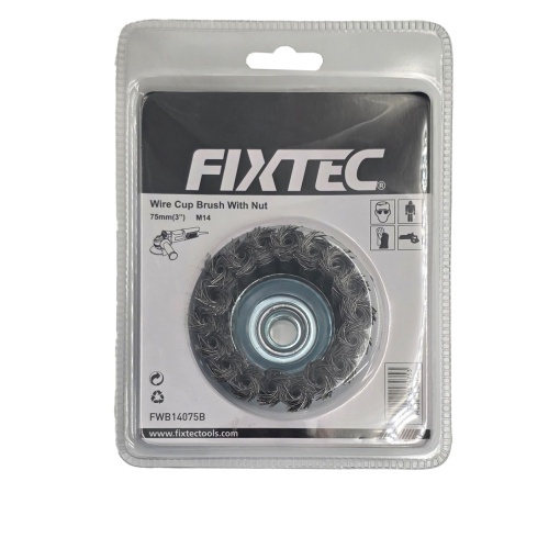 Perie Rotativa Din Otel FIXTEC 75 mm, Fir 0.50 mm, Prindere M14x2 - Img 3