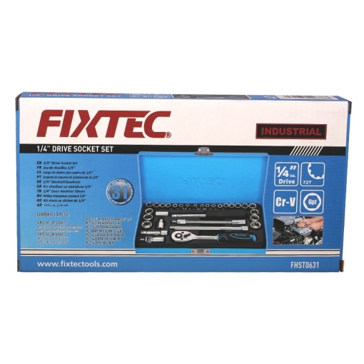 Trusa tubulara FIXTEC 31 de piese 1/4", CR-V, in cutie metalica - Img 6
