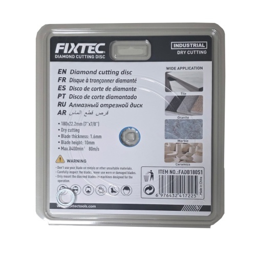 Disc diamantat FIXTEC 180 mm x 22.2 mm pentru taiere fara apa - Img 2