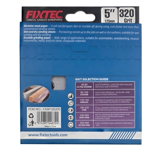 Disc slefuire FIXTEC 125 mm P320 pentru slefuitor orbital - Img 2