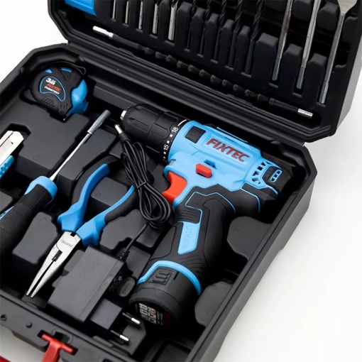 Kit masina de gaurit FIXTEC 12V fara cablu, 60 componente, baterie Li-ion 1500mAh - Img 6