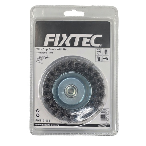Perie Cupa Metalica FIXTEC 100 mm Cu Fir de Otel 0.50 mm Prindere M10 - Img 3