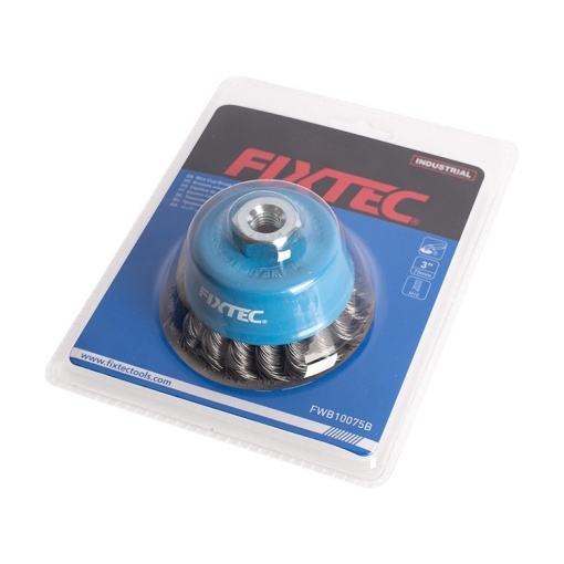 Perie Rotativa din Sarma FIXTEC 75 mm cu filet M10X1.5 - Img 2