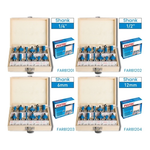 Set de freze pentru lemn FIXTEC, 12 bucati, tija 6mm - Img 5