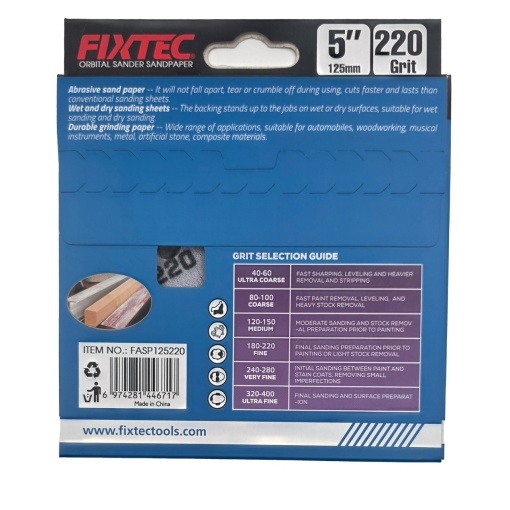 Disc slefuire FIXTEC 125 mm cu granulatie P220 pentru slefuitor orbital - Img 2