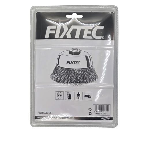 Perie de sarma rotativa FIXTEC 125 mm cu filet M14 si fire impletite - Img 2