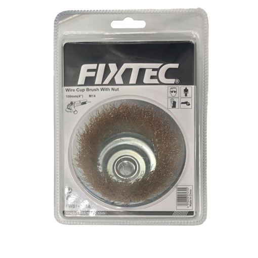 Perie Tip Cupa FIXTEC 100 mm, Fir Otel Rasucit 0.50 mm, Prindere M14x2 - Img 3