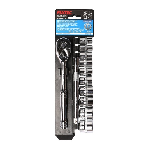 Set cheie clichet FIXTEC 12 bucati, 3/8", otel CR-V - Img 2