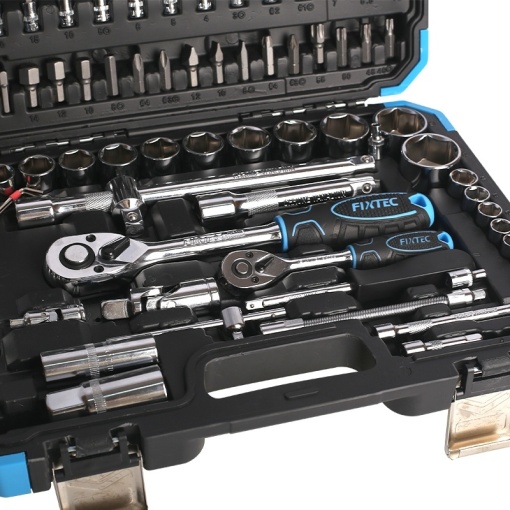 Trusa chei tubulare FIXTEC 94 de piese 1/4" &amp; 1/2" CRV cu valiza de transport - Img 2