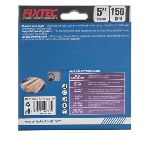 Disc slefuire FIXTEC 125mm P150 pentru masina orbitala - Img 2