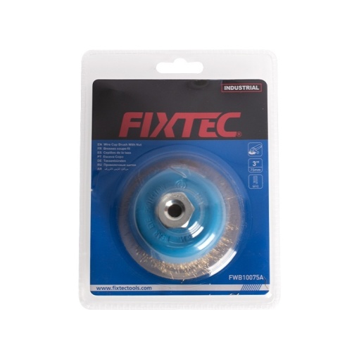 Perie cupa FIXTEC 75 mm cu sarma rasucita si filet M10/M14 - Img 3