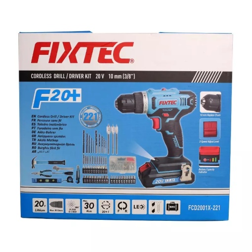 Set masina de gaurit FIXTEC cu acumulator, iluminare LED, functie de blocare axiala, trusa completa cu scule - Img 5
