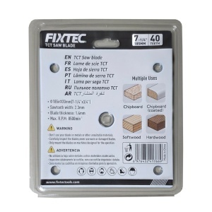 Disc circular FIXTEC 185 mm, 40 dinti TCT pentru prelucrare lemn - Img 2