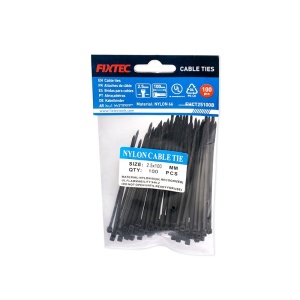 Set coliere cablu FIXTEC din nylon, negre, 4.6 x 300 mm - 100 bucati