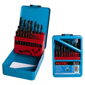 Set burghie HSS FIXTEC 19 piese 1-10mm in carcasa metalica