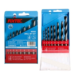 Set burghie pentru lemn FIXTEC, 8 piese, 3.4–10 mm