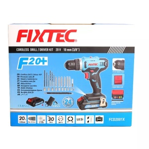 Set masina de gaurit FIXTEC 20V cu acumulator, LED, blocare ax, 2 baterii Li-ion 1500mAh - Img 6