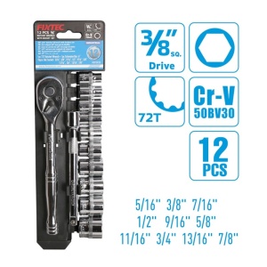 Set cheie clichet FIXTEC 12 bucati, 3/8", otel CR-V